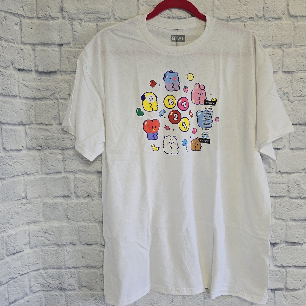 BT21 BTS Line Friend Jelly Candy Graphic Short Sleeve White Tee Shirt Top New